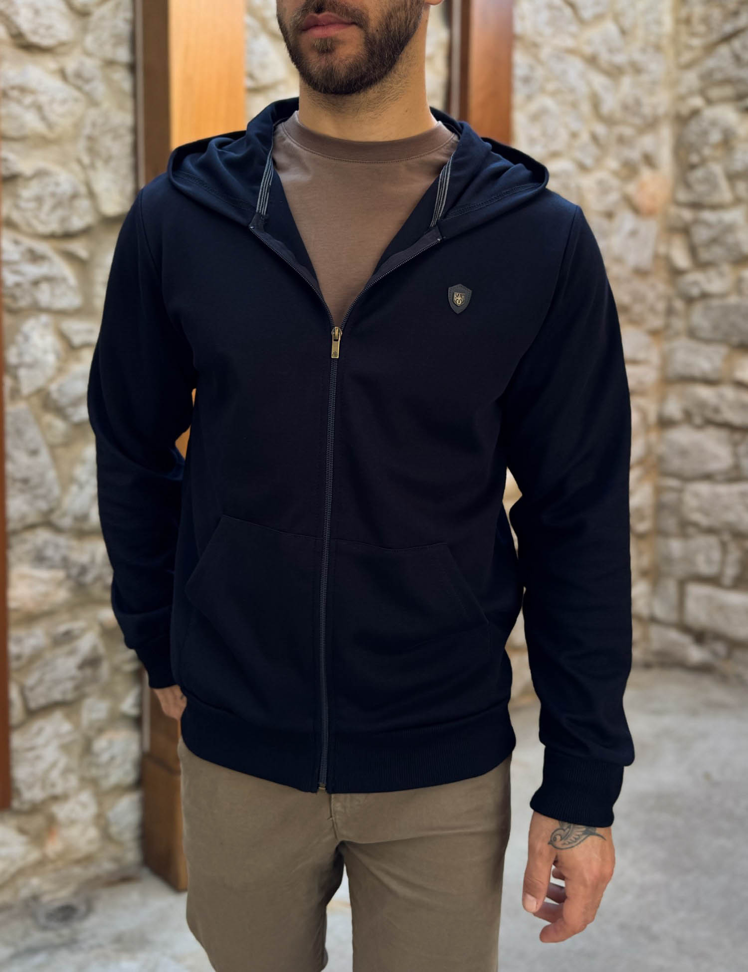 Everbest Everbest ανδρική μπλε navy ζακέτα με κουκούλα 261025